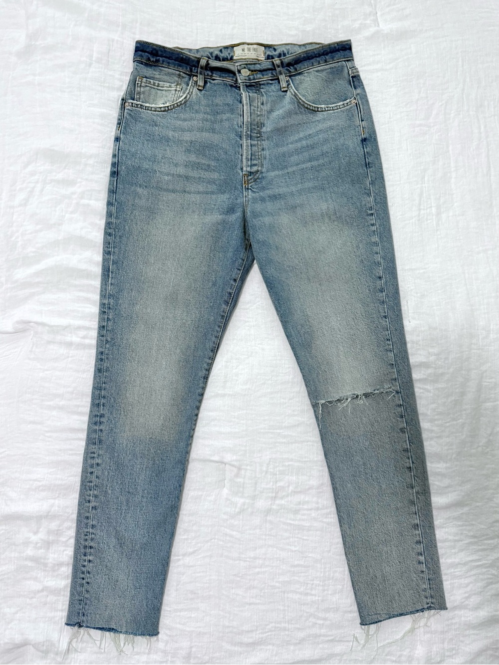 Free People We The Free High Rise Button Fly Raw Hem Distressed Jeans 31
